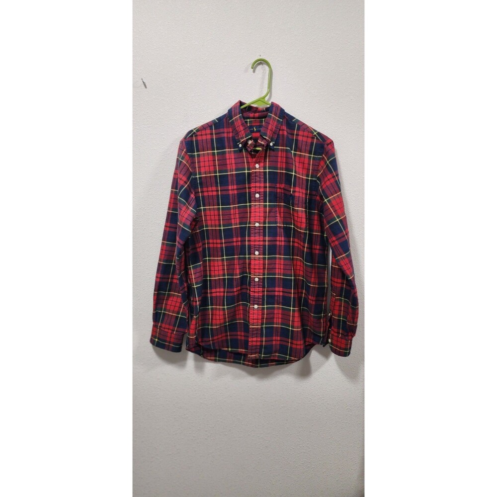 Ralph Lauren Men Cotton Red Blue Plaid Tartan Casual Preppy Button up Shirt SZ M